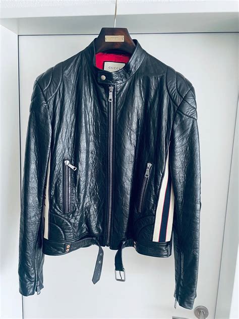 gucci biker leather jacket|gucci jacket butterfly.